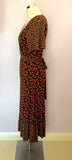 Laura Ashley Dark Brown & Red Floral Print Stretch Jersey Dress Size 8 - Whispers Dress Agency - Womens Dresses - 3