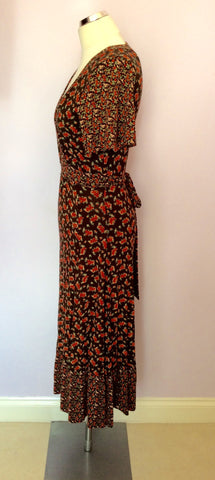 Laura Ashley Dark Brown & Red Floral Print Stretch Jersey Dress Size 8 - Whispers Dress Agency - Womens Dresses - 3