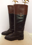 Bally Black & Brown All Leather Knee High Boots Size 3.5/36 - Whispers Dress Agency - Womens Boots - 3