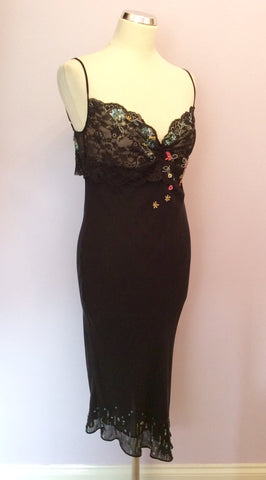 Karen Millen Black Strappy Silk Beaded & Silk Dress Size 14 - Whispers Dress Agency - Womens Dresses - 1