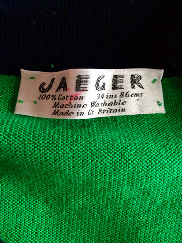 Vintage Jaeger Green & Navy Blue Collared Jumper Size 34" UK S/M - Whispers Dress Agency - Womens Vintage - 3