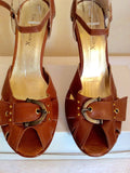 Brand New Emilio Lucax Tan Brown Leather Peeptoe Sandals Size 7/40 - Whispers Dress Agency - Womens Sandals - 3
