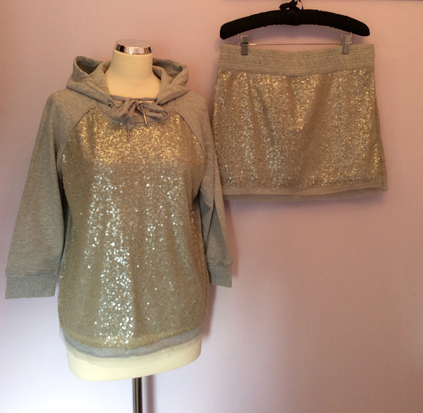 Brand New Juicy Couture Light Grey Velour Hooded Top & Mini Skirt Size L - Whispers Dress Agency - Sold - 1