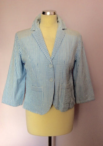 Brand New Laura Ashley Blue & White Stripe Cotton Jacket Size 10 - Whispers Dress Agency - Womens Suits & Tailoring - 1