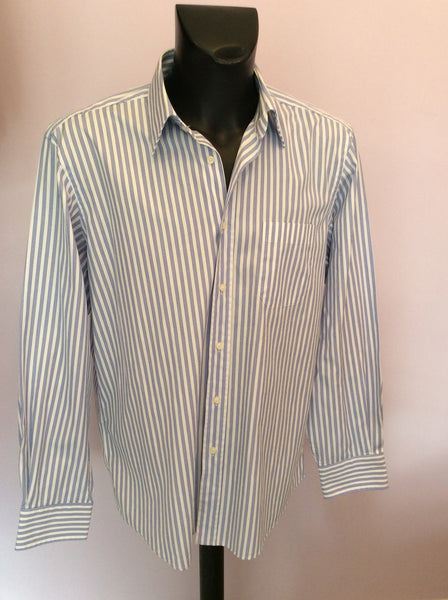 Hugo Boss 'Elton' Blue & White Stripe Cotton Shirt Size 17" - Whispers Dress Agency - Mens Formal Shirts - 1