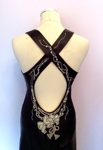KAREN MILLEN BLACK EMBROIDERED & JEWEL TRIM LOW BACK COCKTAIL DRESS SIZE 10 - Whispers Dress Agency - Womens Dresses - 5