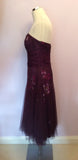 Monsoon Dark Purple Floral Print Net Overlay Strapless Dress Size 12 - Whispers Dress Agency - Womens Dresses - 3