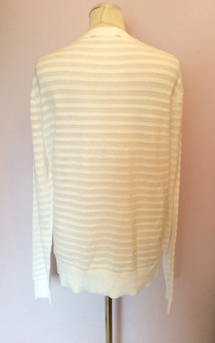 LONG TALL SALLY WHITE STRIPED COTTON V NECK CARDIGAN SIZE L - Whispers Dress Agency - Womens Knitwear - 2