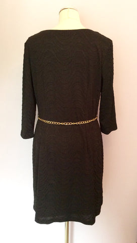 Sandra Darren Black Dress With Gold Chain Belt Size 12 - Whispers Dress Agency - Womens Dresses - 3