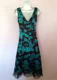 Hobbs Black & Emerald Green Floral Print Silk Dress Size 8 - Whispers Dress Agency - Womens Special Occasion - 2
