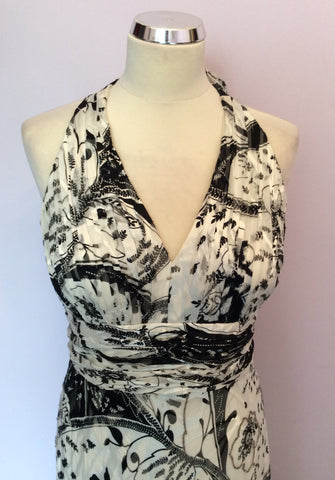 Brand New Apanage Black & White Print Silk Halterneck Maxi Dress Size 18 - Whispers Dress Agency - Sold - 2