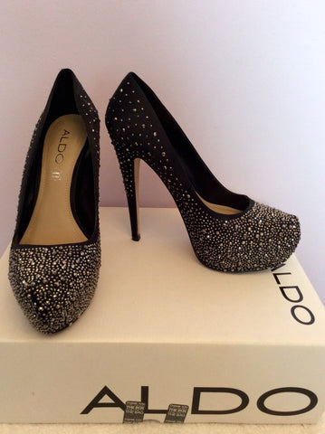 Aldo Black Satin Diamanté Studded Platform Sole Heels Size 5/38 - Whispers Dress Agency - Womens Heels - 1