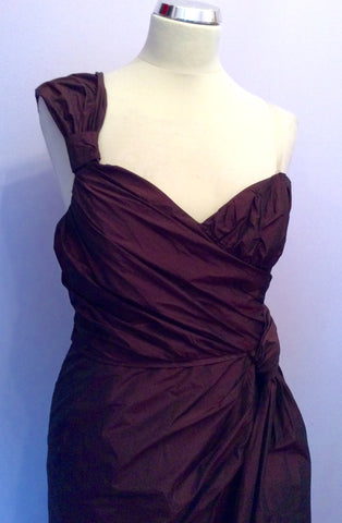 Whistles Brown Taffeta One Shoulder Cocktail Dress Size 14 - Whispers Dress Agency - Womens Dresses - 2