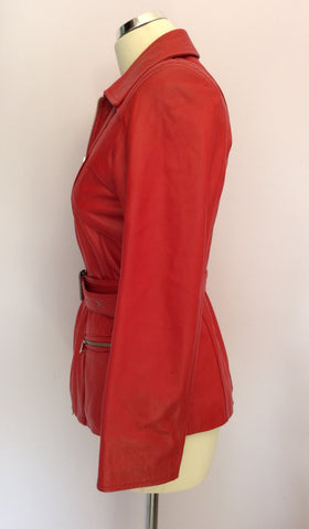 Italian Vera Pelle Red Soft Leather Belted Jacket Size 42 UK 10 - Whispers Dress Agency - Sold - 3
