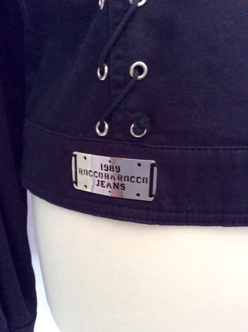 ROCCOBAROCCO JEANS BLACK & SILVER TRIM COTTON JACKET SIZE 46 UK 14 - Whispers Dress Agency - Womens Coats & Jackets - 4