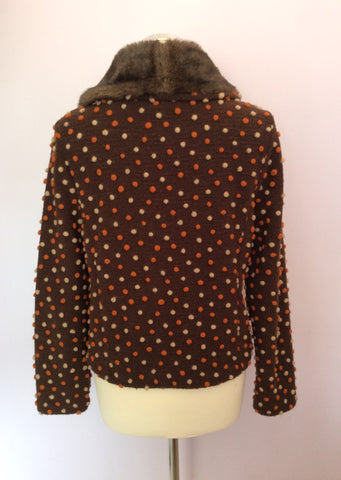 Laura Ashley Brown Spotted Faux Fur Collar Cardigan Size 14 - Whispers Dress Agency - Sold - 2