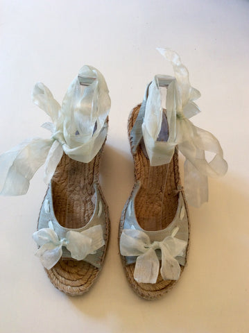 RUSSELL & BROMLEY PALE DUCK EGG TIE LEG WEDGE HEEL SANDALS SIZE 5/38 - Whispers Dress Agency - Womens Sandals - 1