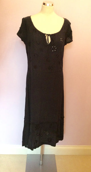 Ghost Black Scoop Neck Embroidered Dress Size M - Whispers Dress Agency - Sold - 1