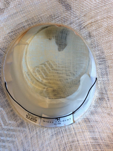 NIGEL RAYMENT BLACK & IVORY/WHITE WIDE BRIM FEATHER TRIM FORMAL HAT - Whispers Dress Agency - Sold - 6