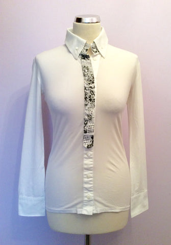 Marccain White Stretch Fitted Shirt Size N2 UK 8/10/12 - Whispers Dress Agency - Sold - 1