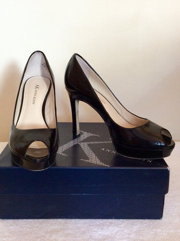 Anne Klein Black Patent Leather Peeptoe Heels Size 4.5 / 37.5 - Whispers Dress Agency - Womens Heels - 1