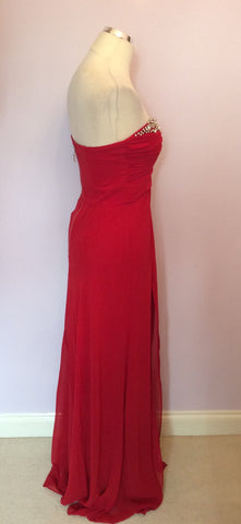 Lipsy Vip Red Diamanté Trim Strapless Long Evening Dress Size 10 - Whispers Dress Agency - Womens Dresses - 3