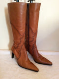 Bertie Tan Leather Slim Leg Boots Size 3.5/36 - Whispers Dress Agency - Womens Boots - 1
