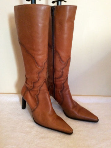 Bertie Tan Leather Slim Leg Boots Size 3.5/36 - Whispers Dress Agency - Womens Boots - 1