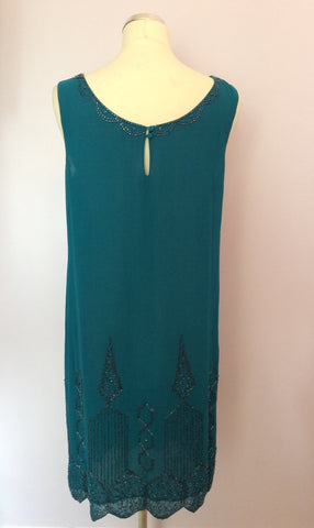 Kaliko Turquoise Beaded Shift Dress Size 12 - Whispers Dress Agency - Sold - 4