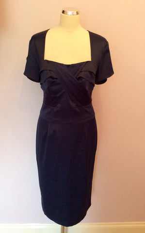 Holly Willoughby Dark Blue Matt Satin Pencil Dress Size 16 - Whispers Dress Agency - Sold - 1