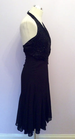 TED BAKER BLACK HALTER NECK SILK DRESS WITH ADDED BEADED WAISTCOAT TOP SIZE 2 UK 10 - Whispers Dress Agency - Womens Dresses - 4