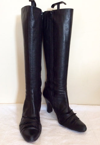 Jigsaw Black Leather Frill Trim Boots Size 6/39 - Whispers Dress Agency - Sold - 1