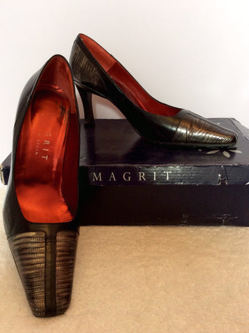 Magrit Black & Bronze Trims Leather Heels Size 4/37 - Whispers Dress Agency - Womens Heels - 1