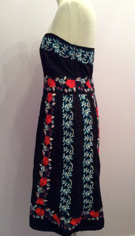 Monsoon Black With Red, White & Green Embroidered Strapless Dress Size 12 - Whispers Dress Agency - Sold - 2