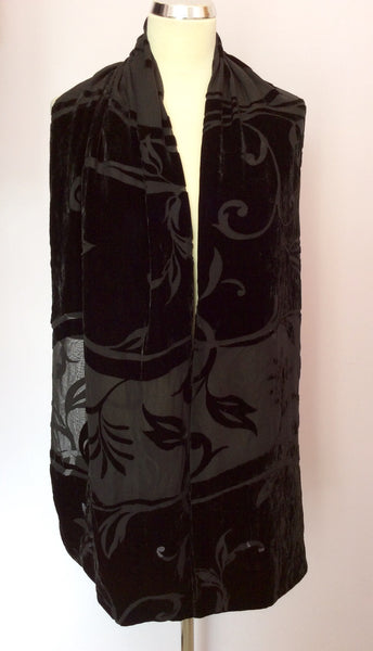 Black Silk & Velvet Floral Design Evening Scarf/Wrap - Whispers Dress Agency - Womens Scarves & Wraps - 1