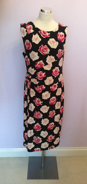 PHASE EIGHT BLACK & PINK FLORAL PRINT DRESS SIZE 16 - Whispers Dress Agency - Sold - 1