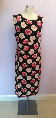 PHASE EIGHT BLACK & PINK FLORAL PRINT DRESS SIZE 16 - Whispers Dress Agency - Sold - 1