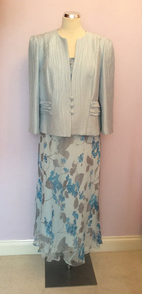 COUNTRY CASUALS LIGHT BLUE FLORAL PRINT SILK DRESS & JACKET SIZE 16 - Whispers Dress Agency - Sold - 1