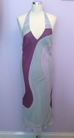 Coast Purple, Lilac, White & Mint Green Silk Halterneck Dress Size 14 - Whispers Dress Agency - Womens Dresses - 1