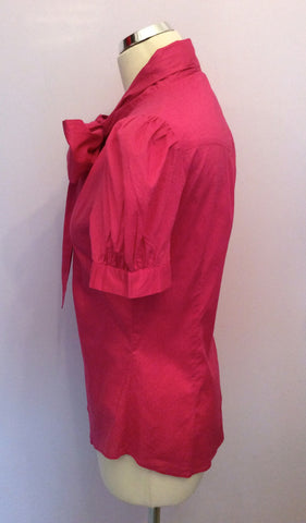 FRENCH CONNECTION DARK PINK PUSSY BOW SHORT SLEEVE SHIRT SIZE 12 - Whispers Dress Agency - Sold - 2