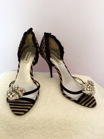 Dune Beige & Black Satin Stripe Diamanté Trim Heels Size 5/38 - Whispers Dress Agency - Womens Heels - 1