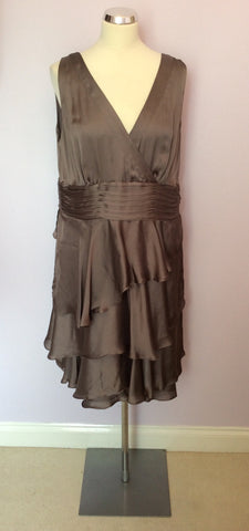 Monsoon Brown Silk Tiered Skirt Dress Size 18 - Whispers Dress Agency - Sold - 1