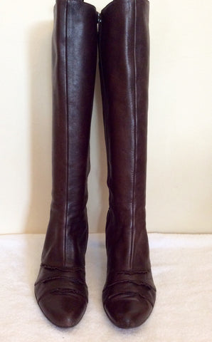 Jigsaw Brown Leather Frill Trim Boots Size 6/39 - Whispers Dress Agency - Sold - 2