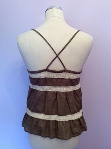 JOSEPH KHAKI & IVORY LACE TRIM STRAPPY CAMISOLE TOP SIZE 38 UK 10 - Whispers Dress Agency - Womens Tops - 2