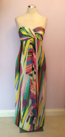 COAST MULTI COLOURED PRINT STRAPLESS SILK MAXI DRESS SIZE 10 - Whispers Dress Agency - Sold - 1