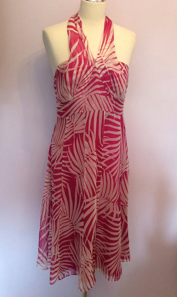 Monsoon Pink & White Print Silk Halterneck Dress Size 12 - Whispers Dress Agency - Womens Dresses - 1