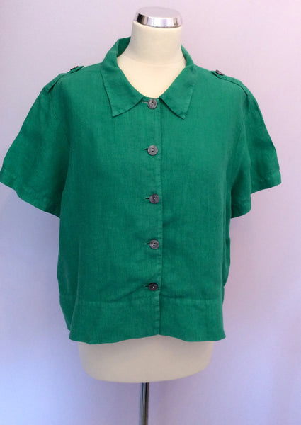 HOBBS GREEN LINEN SHORT SLEEVE LINEN SHIRT SIZE 18 - Whispers Dress Agency - Womens Shirts & Blouses - 1