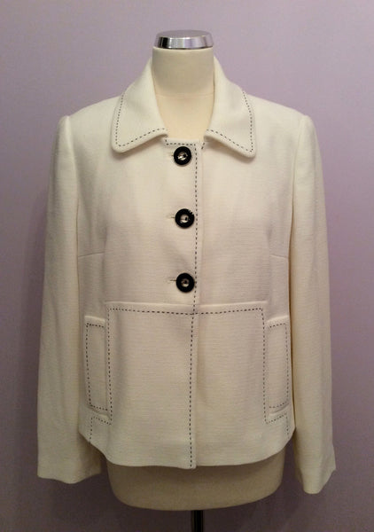 Marks & Spencer Ivory & Black Stitch Trim Jacket Size 14 - Whispers Dress Agency - Womens Coats & Jackets - 1