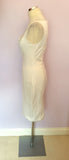 KAREN MILLEN WHITE PLEATED TRIM PENCIL DRESS SIZE 12 - Whispers Dress Agency - Sold - 3