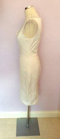KAREN MILLEN WHITE PLEATED TRIM PENCIL DRESS SIZE 12 - Whispers Dress Agency - Sold - 3